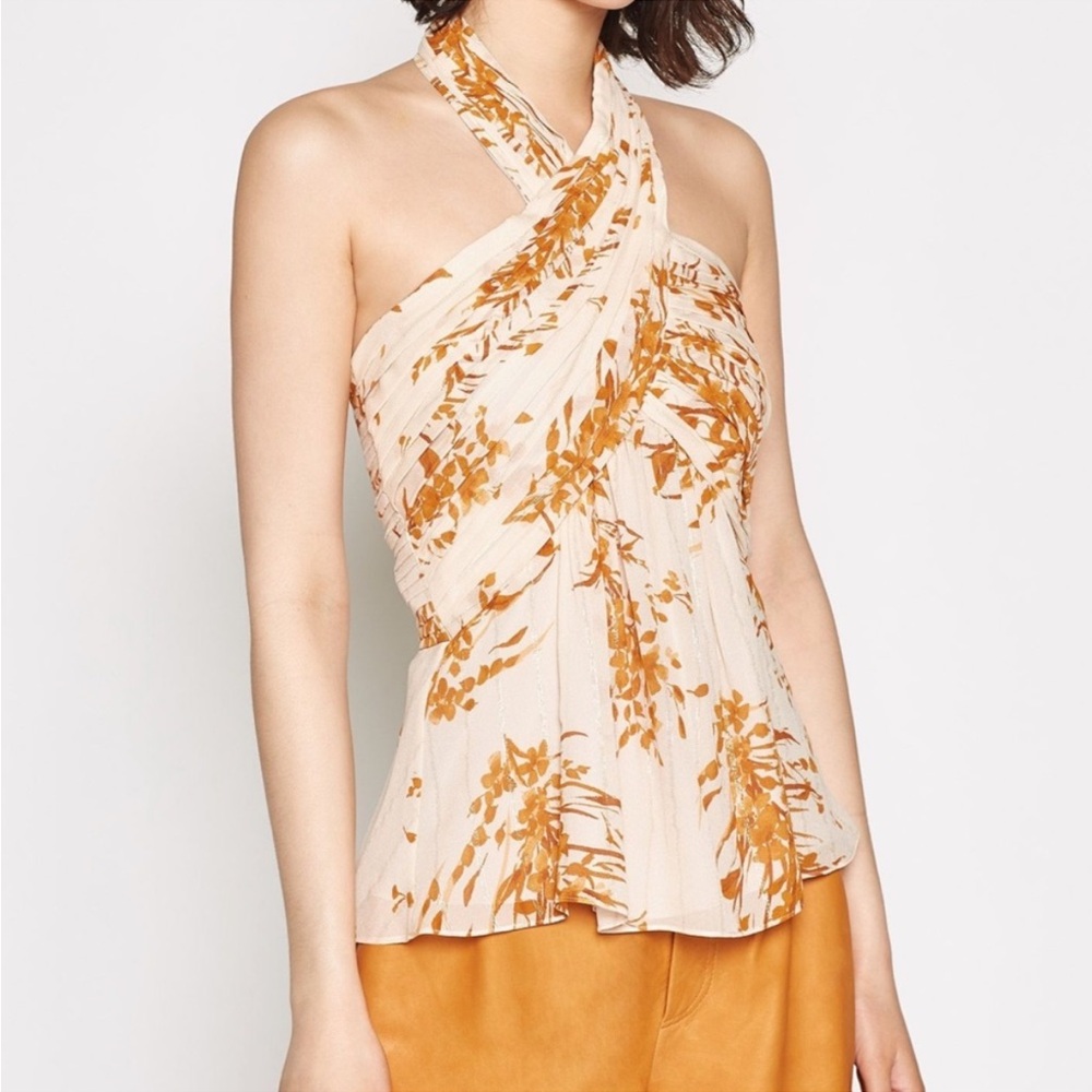 NWT Joie Damien Halter Top Silk Peach and Cream Floral Blouse Sz 0
